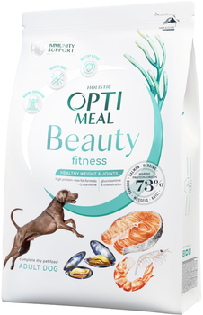 Беззерновой полнорационный сухой корм Optimeal Beauty Fitness для взрослых собак всех пород, здоровый вес и суставы, формула на основе морепродуктов 4 кг (4820215366052)(B1762901)