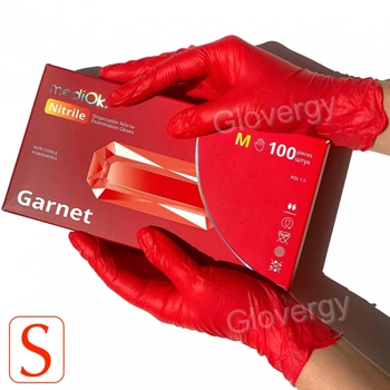 Рукавички нітрилові Mediok Garnet розмір S червоного кольору 100 шт