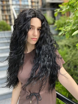 Парик на сетке Lace Wig Bess-1B длинный черный, 75 см, термостойкое волокно
