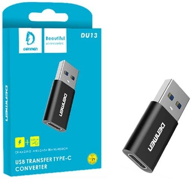 Адаптер Denmen USB Type-A - USB Type-C Black (6973224872415)