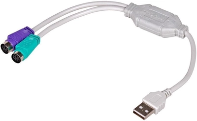 Кабель адаптер Akyga USB Type-A - 2 x PS/2 M/F 0.25 м White (5901720131218)