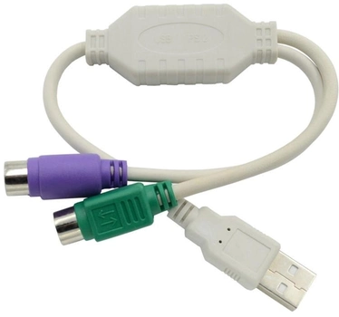 Кабель адаптер Akyga USB Type-A - 2 x PS/2 M/F 0.25 м White (5901720131218)