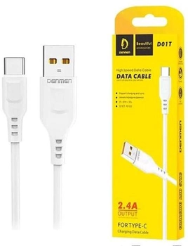 Kabel Denmen USB Type-A - USB Type-C 1 m White (6973224870053)