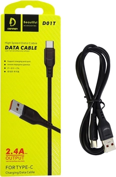 Kabel Denmen USB Type-A - Type-C 1 m Black (6973224870060)
