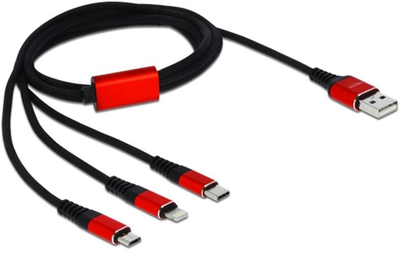 Кабель Delock USB Type-A - micro-USB-B + Lightning + USB Type-C M/M 1 м Black/Red (4043619858927)