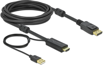 Kabel adapter Delock HDMI - DisplayPort + USB Type-A M/M/M 5 m Black (4043619859665)