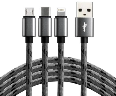 Kabel Everactive USB Type-A - USB Type-C + micro-USB + Lightning M/M 1.2 m Gray (5903205771599)