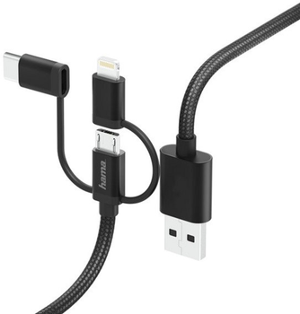 Kabel Hama USB Type-A - micro-USB + USB Type-C + Lightning M/M 1.5 m Black (4047443410856)