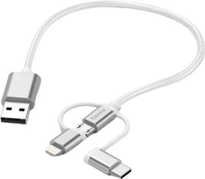 Кабель Hama USB Type-A - micro-USB + USB Type-C + Lightning M/M 0.2 м. White (4047443410870)