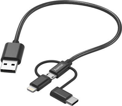 Kabel Hama USB Type-A - micro-USB + USB Type-C + Lightning M/M 0.2 m. Black (4047443410863)