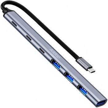 USB Type-C HUB / концентратор Digital Lion UH04-CS, хаб 7в1: 3 x USB 2.0, 1 x USB 3.0, 3 x USB-С, Gray