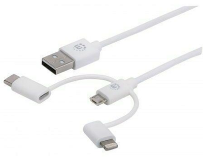 Kabel Manhattan 3 w 1 USB Type-A - Lightning - USB Type-C 1 m White (766623353434)