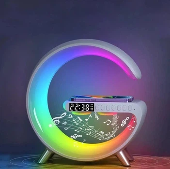Настольная ночник смарт лампа часы с Bluetooth колонкой G-Smart RGB G ІІ66 15W Light Sound Machine с беспроводной зарядкой Белая