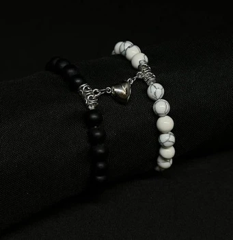 Парні браслети Камені з магнітами Black - White marble