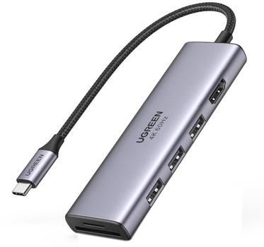 USB Hub UGREEN CM511 6-in-1 USB Type-C to 3xUSB 3.0 + HDMI Multifunction Adapter Space Gray (6957303863839)