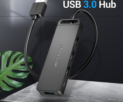 USB Hub Vention 4-Port z microUSB zasilaniem 0.15 m Black (6922794746626)