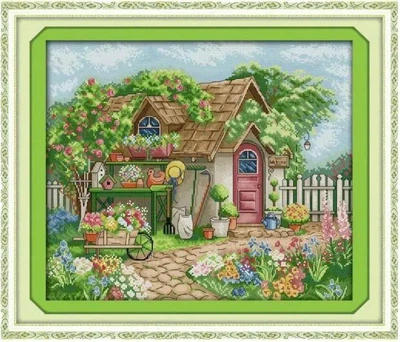 Набір для вишивання за нанесеною на канву схемою "Summer garden cottage" AIDA 14CT printed, 44*38 см