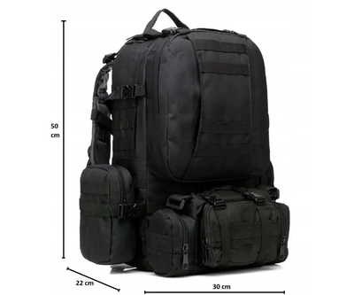 Военный рюкзак 50л с подсумками Черный Тактический рюкзак на 50 литров с системой MOLLE Ranger Tactical 50L Армейский Штурмовой Рюкзак Водоотталкивающий