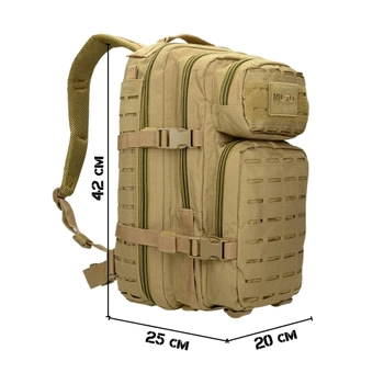 Тактический рюкзак 20 л Койот MIL-TEC Assault Laser Cut 20L Coyote с системой MOLLE Военный Рюкзак Армейский Штурмовой Водоотталкивающий