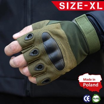 Тактичні Військові Рукавички Без Пальців Для Військових з накладками Хакі Tactical Gloves PRO Olive XL Безпалі Армійські Штурмові