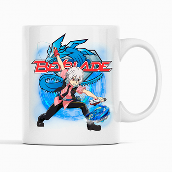 Біла чашка (кухоль) з оригінальним принтом гри Beyblade "Дзига Beyblade burst - Бейблейд берст. Куренай Шу" К001616