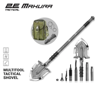 Лопата-мультитул тактична 2E Mahura Steel Gray розбірна, 23в1, з сумкою у комплект (2E-TSMTSF3-STGR)