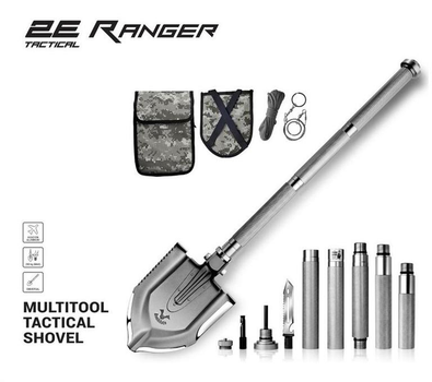 Лопата-мультитул тактична 2E Ranger Steel Gray розбірна, 22в1, з чохлом у комплект (2E-TSMTSF1-STGR)