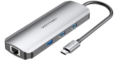 USB-хаб Vention Hub 8-in-1 USB 3.1 Type-C - HDMI / USB 3.0 x 3 / RJ-45 / SD / TF / PD 100 Вт (6922794753488)