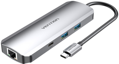 USB-хаб Vention Hub 9-in-1 USB 3.1 Type-C - HDMI / USB 3.0x2 / RJ-45 / USB Type-C / SD / TF / TRRS 3.5 мм / PD 100 Вт (6922794753471)