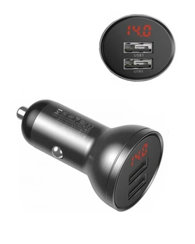 Автомобильное зарядное устройство Baseus Digital Display Dual USB 4.8A 24W Серый (80003)