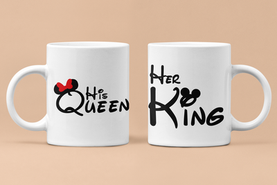 Парные чашки кружки King Queen Микки Маус для Влюблённых Белая 330 мл