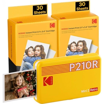 Фотопринтер Kodak Mini 2 Retro Жовтий 2.1 x 3.4 + 60 аркушів (0192143003953)