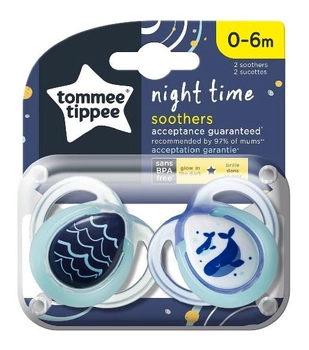 Пустушка Tommee Tippee Night Time заспокійлива 0-6 м 2 шт (5010415333612)