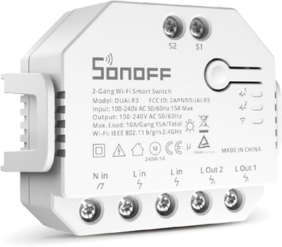 Смарт-перемикач Sonoff DUALR3 Wi-Fi з подвійним реле і вимірюванням потужності (6920075775402)