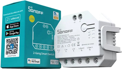 Inteligentny przełącznik Sonoff DUALR3-LITE Wi-Fi z podwójnym przekaźnikiem (DUALR3 Lite)