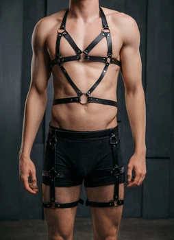 Мужская портупея Nova гартер кожа натуральная Черная 2XL №2114