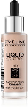 Тональна основа Eveline Cosmetics Liquid Control HD Long Lasting Formula 24H з піпеткою 020 Rose Beige 32 мл (5901761937251)