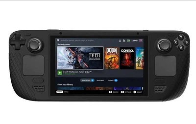 Защитный противоударный силиконовый чехол бампер Farad для игровой консоли Valve Steam Deck / Oled черный +накладки