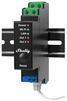 Розумний перемикач Shelly "Pro 2PM" LAN Wi-Fi і BT двоканальний 25 A облік електроенергії та управління кришкою (рольставнями) (3800235268032)