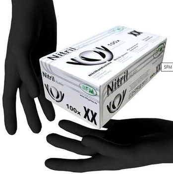 Перчатки нитриловые черные без пудры нестерильные SFM 3,8 размер S 100шт./уп
