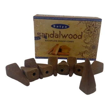 Пыльцевые благовония арома-конусы с обратным потоком - Sandalwood Backflow Dhoop Cones, Масала Satya (Сандаловое дерево)
