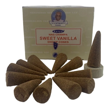 Пыльцевые благовония арома-конусы - Sweet Vanilla, Nag champa Dhoop Cones, Масала Satya (Сладкая Ваниль)