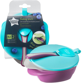 Миска Tommee Tippee Feeding Bowls з кришкою та ложкою трикутна основа 6 м + 2 шт (5010415467188)