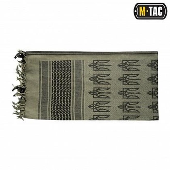 Тактическая арафатка всу шарф шемаг хлопковый с тризубом M-Tac, мужской платок на шею куфия, цвет олива Foliage Green/Black, 40905007
