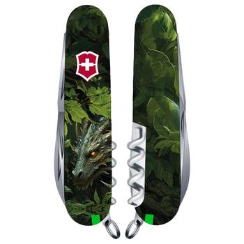 Швейцарский нож Victorinox HUNTSMAN ZODIAC 91мм/15 функций, Зеленый деревянный дракон