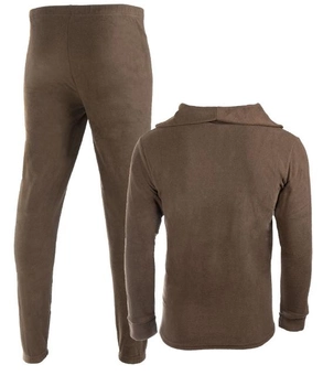 Термобелье Mil-Tec комплект мужской штаны рубашка с воротником на молнии флисовый демисезонный повседневный для походов и активного отдыха Олива M-T