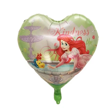 Куля фольгована серце 18" 45 см з малюнком Аріель Русалочка Зелений