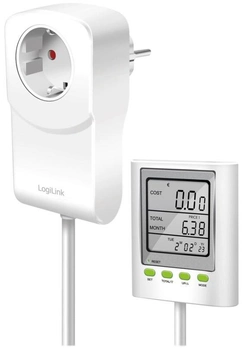 Розумна розетка LogiLink EM0006 лічильник витрат енергії розрахунок викидів CO2 (4052792070088)