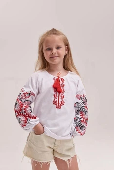 Вишиванка для дівчинки довгий рукав ЖОРЖИНА червона 140