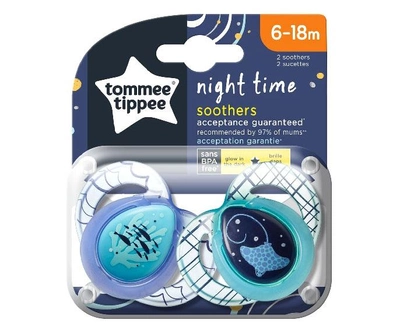 Smoczek Tommee Tippee Night Time uspokajający 6-18 m 2 szt (5010415333629)